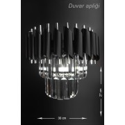 Avizemoda Taşlı Palmira Kristal Taşlı Lüks Aplik - (SİYAH-KROM) 1 Taş E14 Siyah