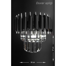 Avizemoda Taşlı Palmira Kristal Taşlı Lüks Aplik - (SİYAH-KROM) 1 Taş E14 Siyah