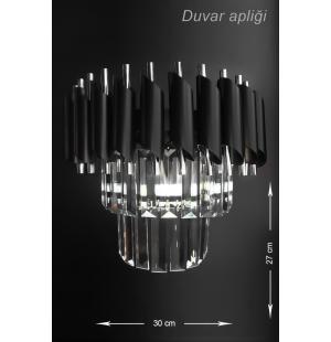 Avizemoda Taşlı Palmira Kristal Taşlı Lüks Aplik - (SİYAH-KROM) 1 Taş E14 Siyah