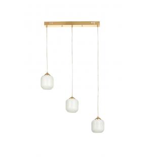 Avizemoda Siena 3 lü Yemek Masası Üstü Beyaz Camlı Modern Sarkıt Avize - (Gold Kaplama)