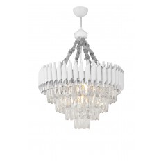 Avizemoda Palmira 55'lik Prizma Kesim Kristal Taşlı Lüks Salon Avize - (Beyaz Krom)