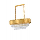 Avizemoda Palmira 75x35 Cm Kristal Taşlı Lüks 3 Katlı Yemek Masası Üstü Avize 6'lı - (Sarı Yaldız)