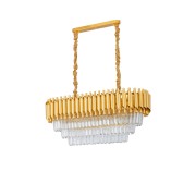 Avizemoda Palmira 75x35 Cm Kristal Taşlı Lüks 3 Katlı Yemek Masası Üstü Avize 6'lı - (Sarı Yaldız)