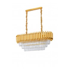 Avizemoda Palmira 75x35 Cm Kristal Taşlı Lüks 3 Katlı Yemek Masası Üstü Avize 6'lı - (Sarı Yaldız)