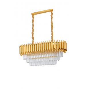 Avizemoda Palmira 75x35 Cm Kristal Taşlı Lüks 3 Katlı Yemek Masası Üstü Avize 6'lı - (Sarı Yaldız)