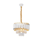 Avizemoda Palmira 35 lik Prizma Kesim Kristal Taşlı Lüks Salon Avize - (Beyaz Gold)