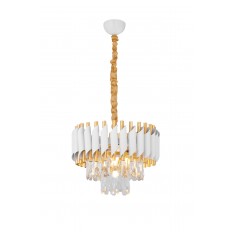 Avizemoda Palmira 35 lik Prizma Kesim Kristal Taşlı Lüks Salon Avize - (Beyaz Gold)