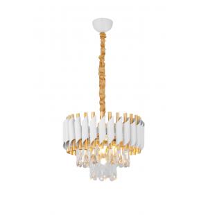 Avizemoda Palmira 35 lik Prizma Kesim Kristal Taşlı Lüks Salon Avize - (Beyaz Gold)