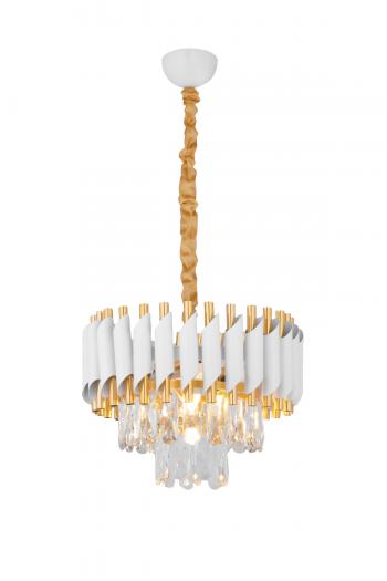 Avizemoda Palmira 35 lik Prizma Kesim Kristal Taşlı Lüks Salon Avize - (Beyaz Gold)