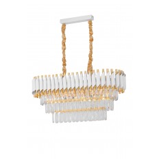 Avizemoda Palmira 75x35 Cm'lik 3 Katlı Prizma Kesim Kristal Taşlı Lüks Avize 6'lı - (Beyaz Gold)