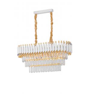 Avizemoda Palmira 75x35 Cm'lik 3 Katlı Prizma Kesim Kristal Taşlı Lüks Avize 6'lı - (Beyaz Gold)