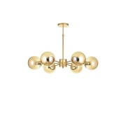 Avizemoda Miya 6 lı Bal Camlı Salon Oturma Odası Modern Sarkıt Avize - (Gold Kaplama)