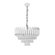 Avizemoda Palmira 45 lik Prizma Kesim Kristal Taşlı Lüks Salon Avize - (Beyaz Krom)