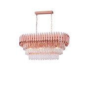 Avizemoda Palmira 75x35 Cm'lik 3 Katlı Prizma Kesim Kristal Taşlı Lüks Avize 6'lı - (Rose Gold)