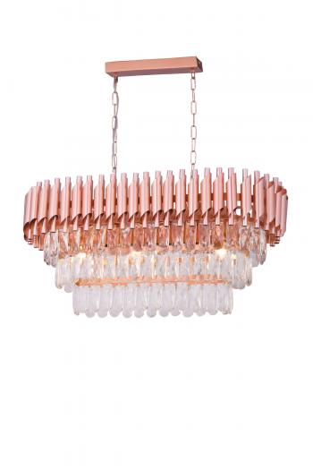 Avizemoda Palmira 75x35 Cm'lik 3 Katlı Prizma Kesim Kristal Taşlı Lüks Avize 6'lı - (Rose Gold)