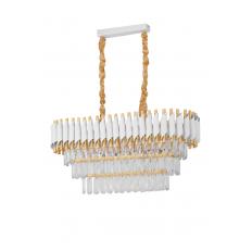 Avizemoda Palmira 75x35 Cm'lik 3 Katlı Prizma Kesim Kristal Taşlı Lüks Avize 6'lı - (Beyaz Gold)