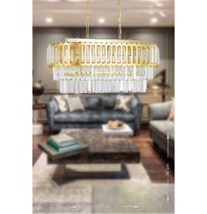 Avizemoda Lora Kristal Cam Taşlı Lüks Yemek Masası Üstü Avize - (SARI YALDIZ)