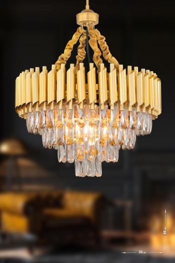 Avizemoda Palmira 55'lik Prizma Kesim Kristal Taşlı Lüks Avize - (sarı-yaldız)