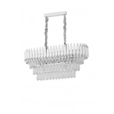 Avizemoda Palmira 75x35 Cm'lik 3 Katlı Prizma Kesim Kristal Taşlı Lüks Avize 6'lı - (Beyaz Krom)