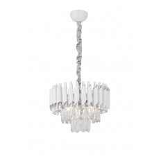 Avizemoda Palmira 35 lik Prizma Kesim Kristal Taşlı Lüks Salon Avize - (Beyaz Krom)