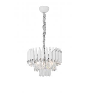 Avizemoda Palmira 35 lik Prizma Kesim Kristal Taşlı Lüks Salon Avize - (Beyaz Krom)