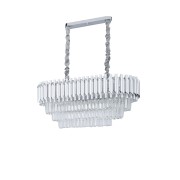 Avizemoda Palmira 75x35 Cm Kristal Taşlı Lüks 3 Katlı Yemek Masası Üstü Avize 6'lı - (Gümüş Yaldız)