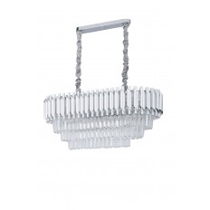 Avizemoda Palmira 75x35 Cm Kristal Taşlı Lüks 3 Katlı Yemek Masası Üstü Avize 6'lı - (Gümüş Yaldız)