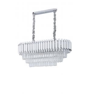 Avizemoda Palmira 75x35 Cm Kristal Taşlı Lüks 3 Katlı Yemek Masası Üstü Avize 6'lı - (Gümüş Yaldız)