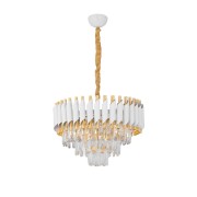 Avizemoda Palmira 45 lik Prizma Kesim Kristal Taşlı Lüks Salon Avize - (Beyaz Gold)