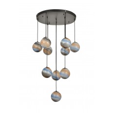 Avizemoda Galaksi 10 lu Uzay Desen Camlı Salon Oturma Odası Modern Sarkıt Avize - (Siyah Kasa)