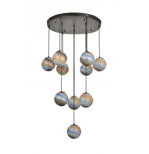 Avizemoda Galaksi 10 lu Uzay Desen Camlı Salon Oturma Odası Modern Sarkıt Avize - (Siyah Kasa)