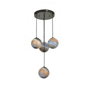 Avizemoda Galaksi 4 lü Uzay Desen Camlı Salon Oturma Odası Modern Sarkıt Avize - (Siyah Kasa)