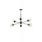 Avizemoda Pinza 6 lı Şeffaf Camlı Salon Oturma Odası Modern Kollu Avize - (Siyah)