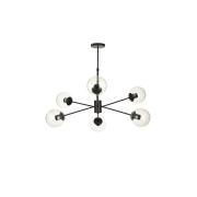 Avizemoda Pinza 6 lı Şeffaf Camlı Salon Oturma Odası Modern Kollu Avize - (Siyah)