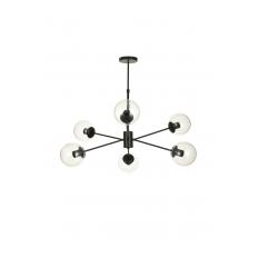 Avizemoda Pinza 6 lı Şeffaf Camlı Salon Oturma Odası Modern Kollu Avize - (Siyah)
