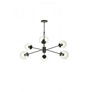 Avizemoda Pinza 6 lı Şeffaf Camlı Salon Oturma Odası Modern Kollu Avize - (Siyah)