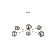 Avizemoda Pinza 6 lı Füme Camlı Salon Oturma Odası Modern Kollu Avize - (Krom Kaplama)