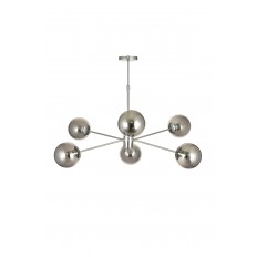 Avizemoda Pinza 6 lı Füme Camlı Salon Oturma Odası Modern Kollu Avize - (Krom Kaplama)