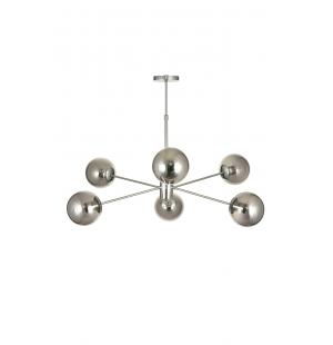 Avizemoda Pinza 6 lı Füme Camlı Salon Oturma Odası Modern Kollu Avize - (Krom Kaplama)