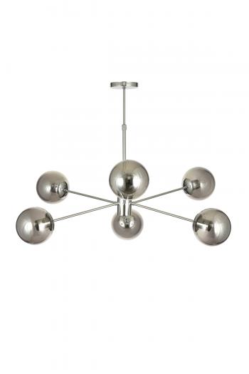Avizemoda Pinza 6 lı Füme Camlı Salon Oturma Odası Modern Kollu Avize - (Krom Kaplama)