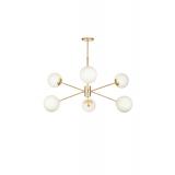 Avizemoda Pinza 6 lı Beyaz Camlı Salon Oturma Odası Modern Kollu Avize - (Gold Kaplama)