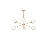 Avizemoda Pinza 6 lı Beyaz Camlı Salon Oturma Odası Modern Kollu Avize - (Gold Kaplama)