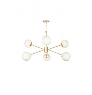 Avizemoda Pinza 6 lı Beyaz Camlı Salon Oturma Odası Modern Kollu Avize - (Gold Kaplama)