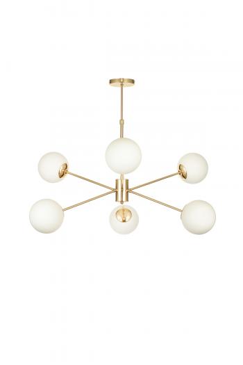 Avizemoda Pinza 6 lı Beyaz Camlı Salon Oturma Odası Modern Kollu Avize - (Gold Kaplama)