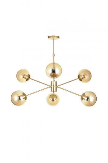 Avizemoda Pinza 6 lı Bal Camlı Salon Oturma Odası Modern Kollu Avize - (Gold Kaplama)