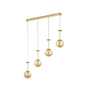 Avizemoda Pinza 4 lü Yemek Masası Üstü Bal Camlı Modern Sarkıt Avize - (Gold Kaplama)