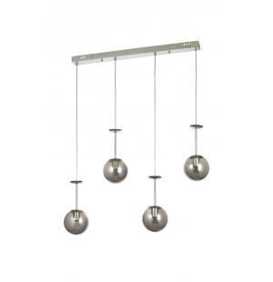 Avizemoda Pinza 4 lü Yemek Masası Üstü Füme Camlı Modern Sarkıt Avize - (Krom Kaplama)