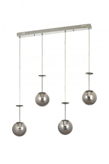 Avizemoda Pinza 4 lü Yemek Masası Üstü Füme Camlı Modern Sarkıt Avize - (Krom Kaplama)