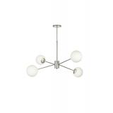 Avizemoda Pinza 4 lü Beyaz Camlı Salon Oturma Odası Modern Kollu Avize - (Krom Kaplama)