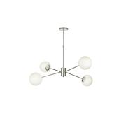 Avizemoda Pinza 4 lü Beyaz Camlı Salon Oturma Odası Modern Kollu Avize - (Krom Kaplama)